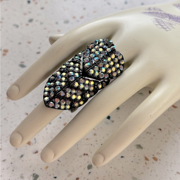 Gothic Victorian Heart Crystal Knuckle‎ Finger Ring - Picture 2 of 9